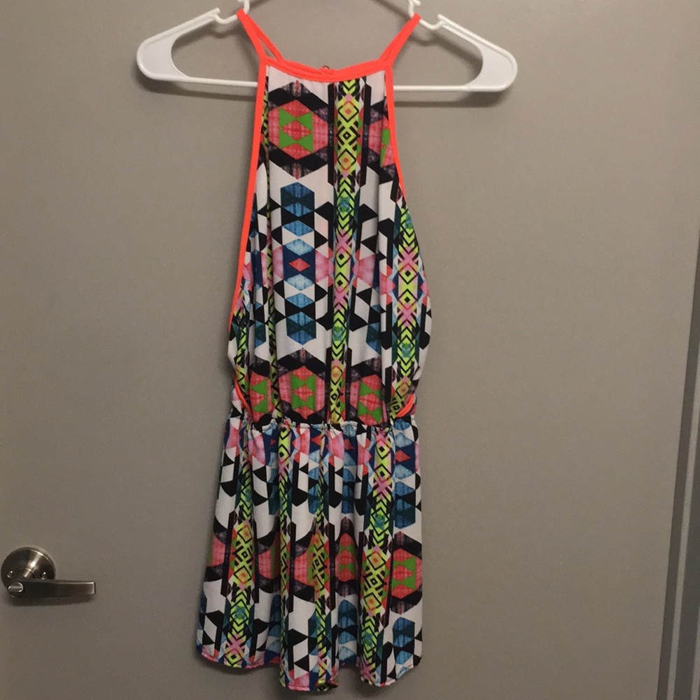 Black Bead Neon Geometric Print Romper